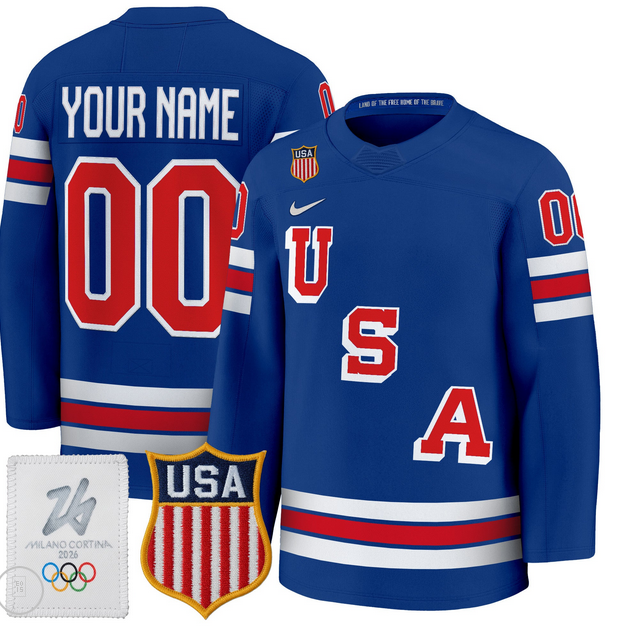 CUSTOM Men 2026 USA Olympic BLUE NHL Jersey